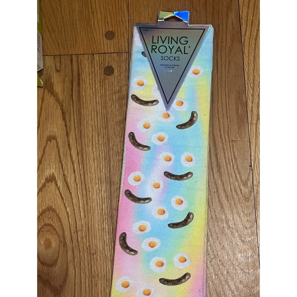 One New Pair Pastel Eggs Sausage Smiley Face Royal Crew Socks, Unisex